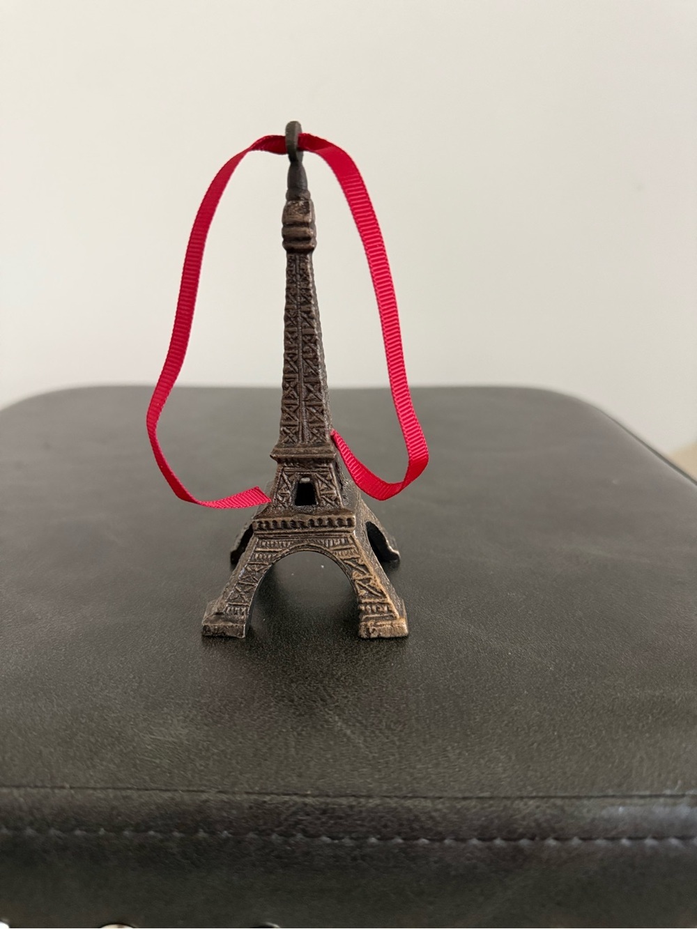 Bronze Eiffel Tower Ornament with Red Ribbon - Decorative Home Accent